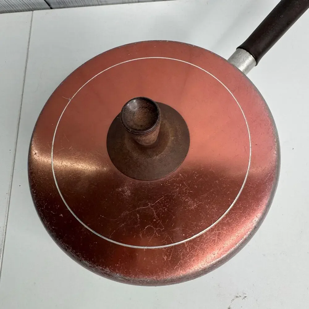 Lot of 3 Vtg MCM Wear-Ever/Faberwear Aluminum Pots Pan Skillet Copper Lids
